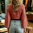 thumbnail image 4 of Cmfcve Women's Tie Front Crop Cardigans Long Bell Sleeve Cotton Linen Shrugs Casual Summer Beach Cover Ups, 4 of 7