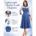 thumbnail image 5 of Women's Vintage See Through Denim Maxi Dress Turndown Collar Lantern Sleeve Tulle Dress with Pockets, 5 of 6