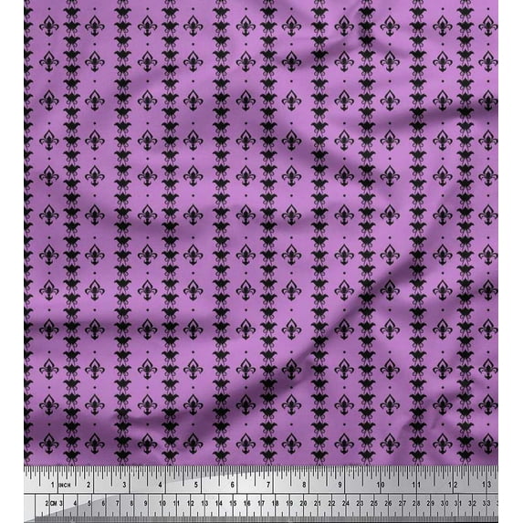 Soimoi Cotton Jersey Fabric Dot & Fleur De Lis Damask Print Fabric by Yard 58 Inch Wide