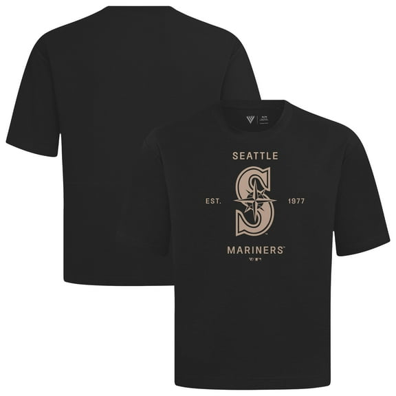 Men's Levelwear Black Seattle Mariners Crossway Oversized Luxe Signature Knit T-Shirt