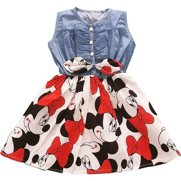 Vestido de niña nueva ropa para niños verano nuevo algodón playa Minnie vaquero costura patrón de dibujos animados vestido de niña 3-7Y Tan Jianjun unisex