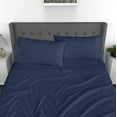 thumbnail image 6 of Ruvanti California King Sheet Sets - Luxurious Silky Soft Microfiber Bedding - Cozy & Comfy - 15 Inch Deep Pocket (Fits up to 17") Hotel Bed Sheets - 4 Pcs - Navy Blue, 6 of 10