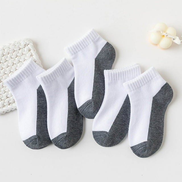 Ohufall Children's 5PC Boys And Student Solid Color Short Socks Sports Socks Sweat Absorbing And Odor Proof Socks