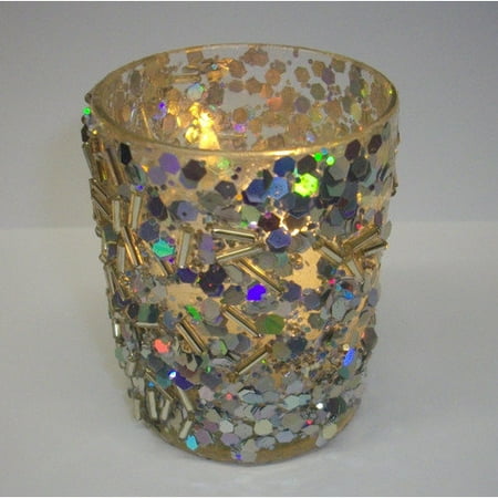 Light In the Dark Confetti Glitter Round Glass Holders with Votive Candles (Set of 3)