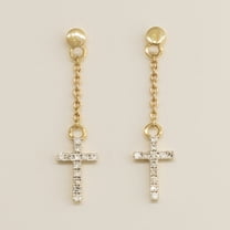 Anygolds 14K Real Solid Gold 0.13ctw Cross Drop Earrings - MAE1001Y Yellow Gold