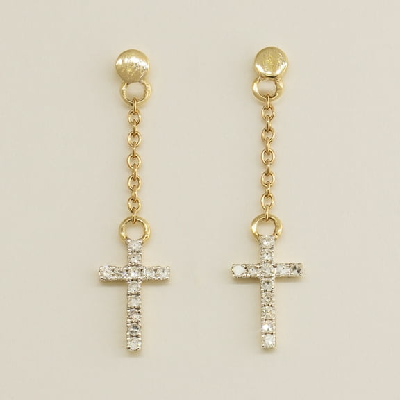 Anygolds 14K Real Solid Gold 0.13ctw Cross Drop Earrings - MAE1001Y Yellow Gold