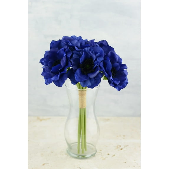 3 Pieces of Anemone Faux Flower Bundle in Navy Blue - 12 inches Tall