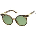 thumbnail image 2 of sunglassLA Unisex Modern Horn Rimmed Neutral-Colored Flat Lens Round Sunglasses (Tortoise / Green) - 50mm, 2 of 4