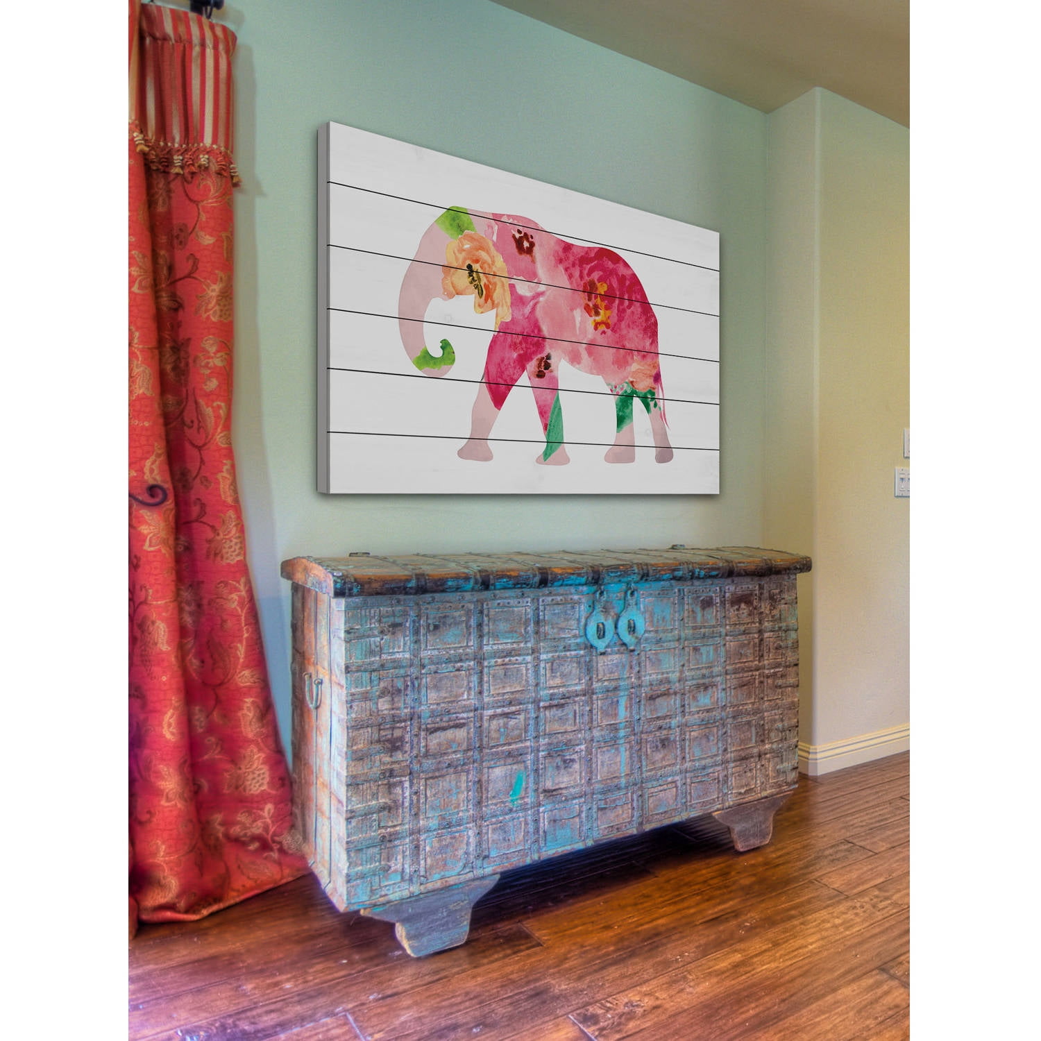 MARMONT HILL  - 'Floral Elephant' by Diana Alcala Painting Print on White Wood - Multi-Color 18 x 12