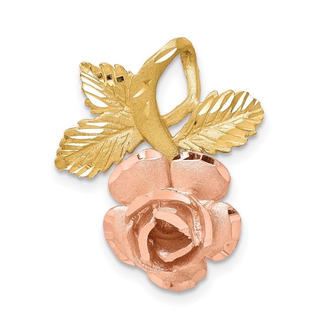 14k Two Tone Gold Rose Floating Open Chain Slide Pendant Necklace Charm Flower Gardening