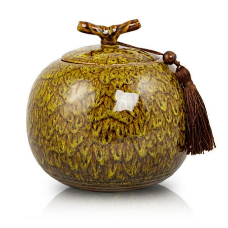 Extra Large Vases Ceramic Memorial Urn For Adults - Extra Large 240 Pounds - Yellow Autumn Yellow - Engraving Sold Separately ()