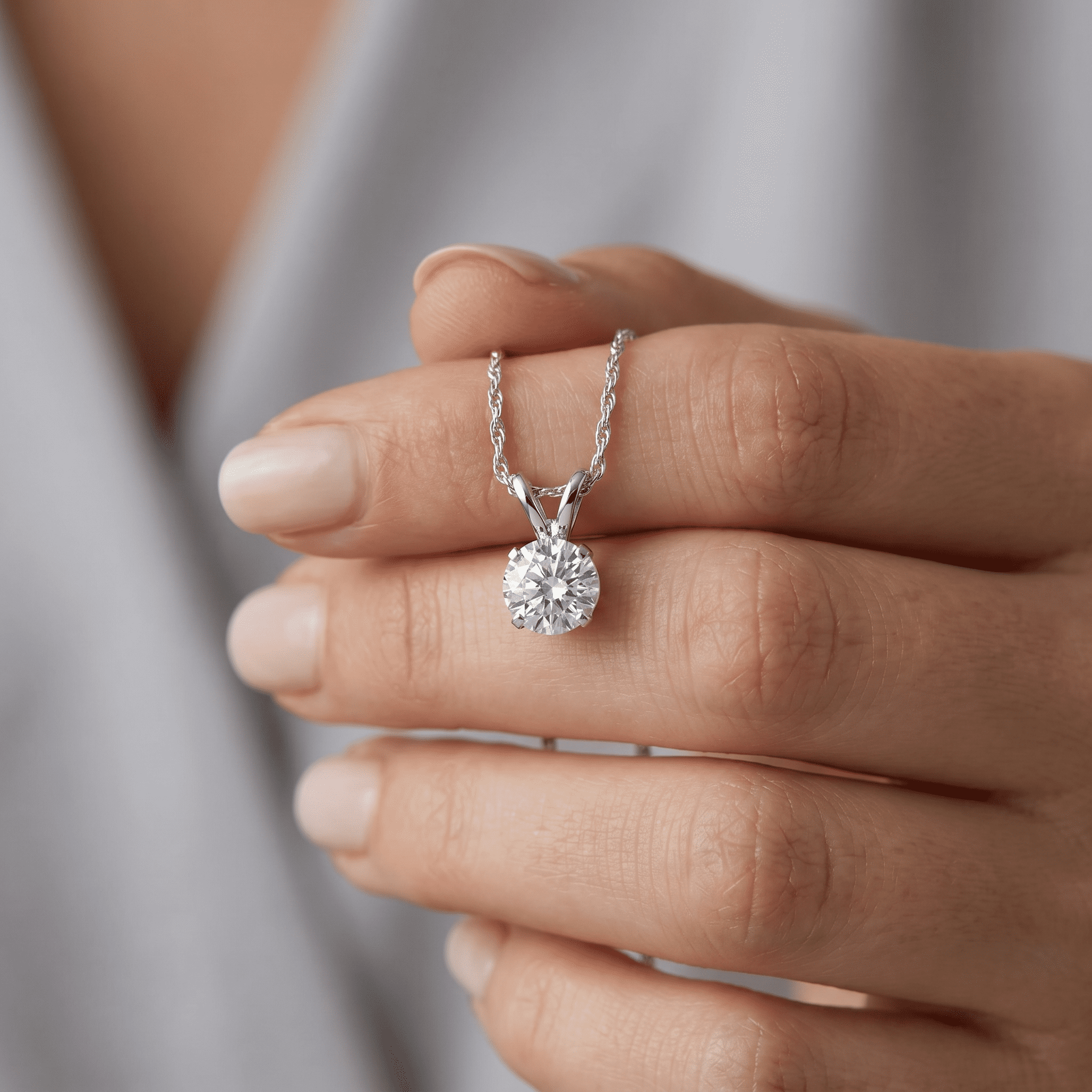 Pompeii 1/2 ct Solitaire Round Diamond 14k White Gold Pendant & 18" Chain (I,I1)