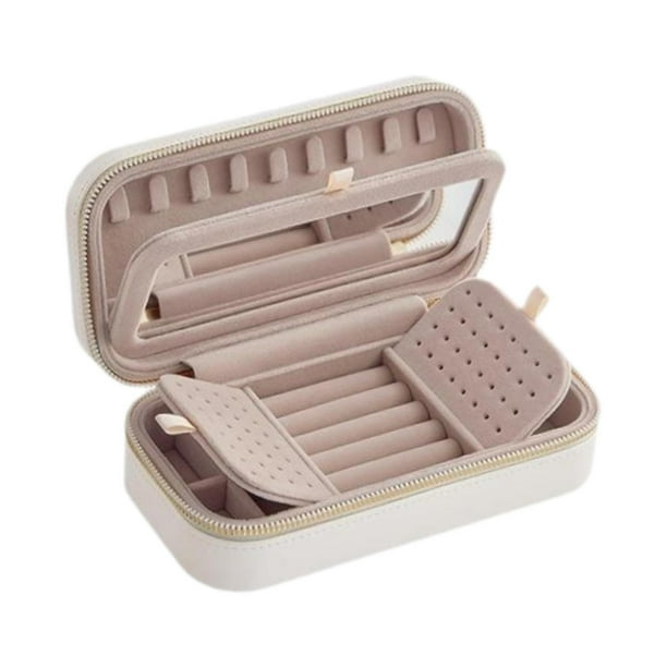 Joyero de viaje para mujer, estuche de almacenamiento con cremallera Blanco