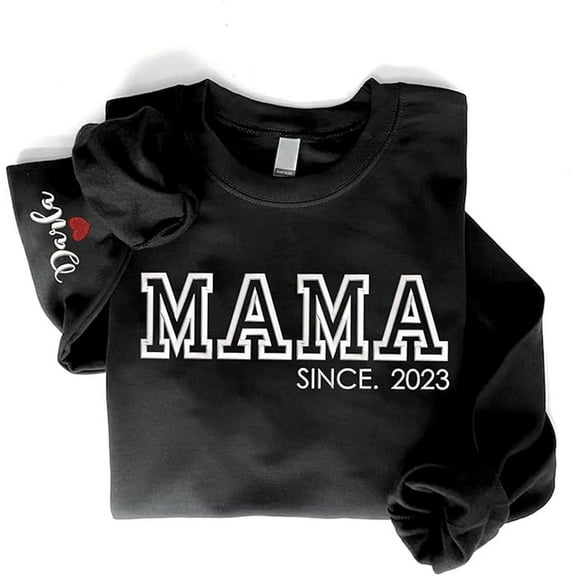 Personalized Embroidered Mama Sweatshirt, Mama Est 2023, Custom Embroidered for Mom, Unisex Sweatshirt-LINHKHA