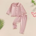 thumbnail image 6 of OJSFQUFP Girls Comfortable and Breathable Homewear Set Solid Color Long Sleeved Top Shorts Two Piece Set, 6 of 6
