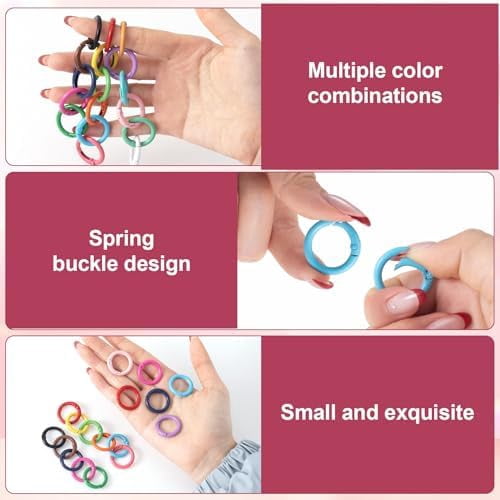 Jointown 51Pcs 25mm Round Spring O Rings, Colorful Metal Key Ring Snap Buckle Clip Trigger DIY Accessories for Purse Keyrings Keychain Handbag Lanyard