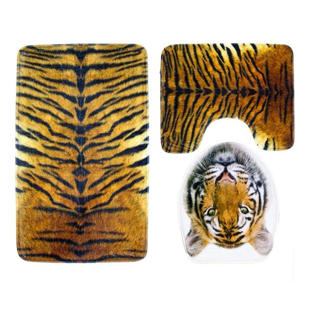 CHAPLLE Tiger Leopard 3 Piece Bathroom Rugs Set Bath Rug Contour Mat