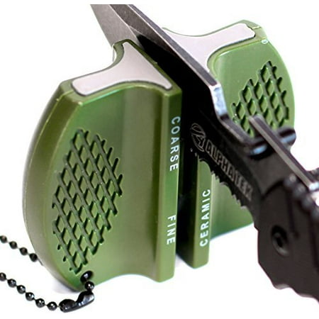 - Pocket Knife Sharpener: Tungsten Carbide and Ceramic - For Camping and Outdoors Sharpening (OD GREEN)
