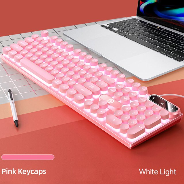 Teclado Retro Punk redondo para juegos, Teclado retroiluminado con Cable RGB, retroiluminación USB, 104 teclas, ergonómico, para PC y portátil