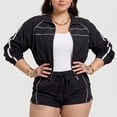 thumbnail image 4 of VISALY Women Oversized 2 Piece Tracksuits Set Long Sleeve Zip Up Cropped Jacket Lounge Athletic Jogger Shorts Travel Athletic Casual Workout Sweatsuits Outfits 2 Piece Windbreaker Short Sets Black S, 4 of 7