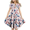 thumbnail image 1 of Odeerbi Niñas Día de La Independencia A-Línea Vestido Acampanado Verano Patriótico Estrella Raya Cuello Redondo Vestido Casual Con Bolsillos, 1 of 7