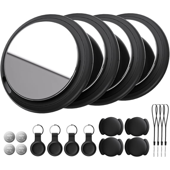 Air Tracker Tag Works with Apple Find My (iOS Only) Includes Replaceable Battery, Bluetooth Smart Item Locator Key Finder for Keys, Luggage, Wallet, Pet, Dog, Cat (Black, 4-Pack)