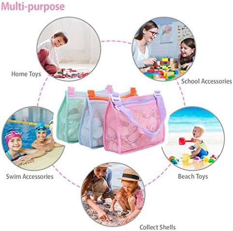 Beach Toy Mesh Beach Bag Kids Shell Collecting Bag Beach Sand Toy Seashell Bags Swimming Accessories for Boys and Girls(Only Bags,A Set of 3)