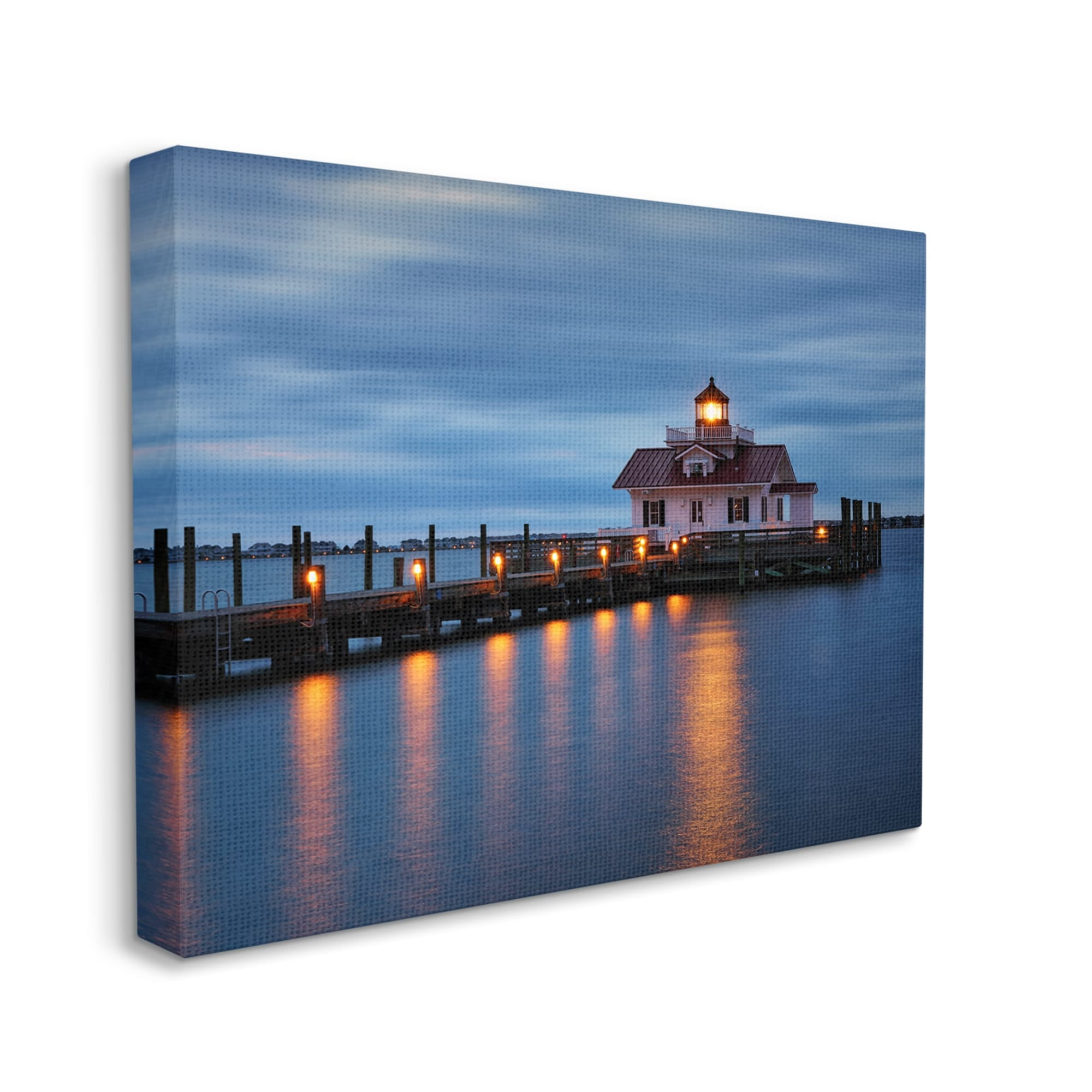 Stupell Calm Nighttime Bridge Coastal Lights Landscape Photography Gallery Wrapped Canvas Print Wall Art