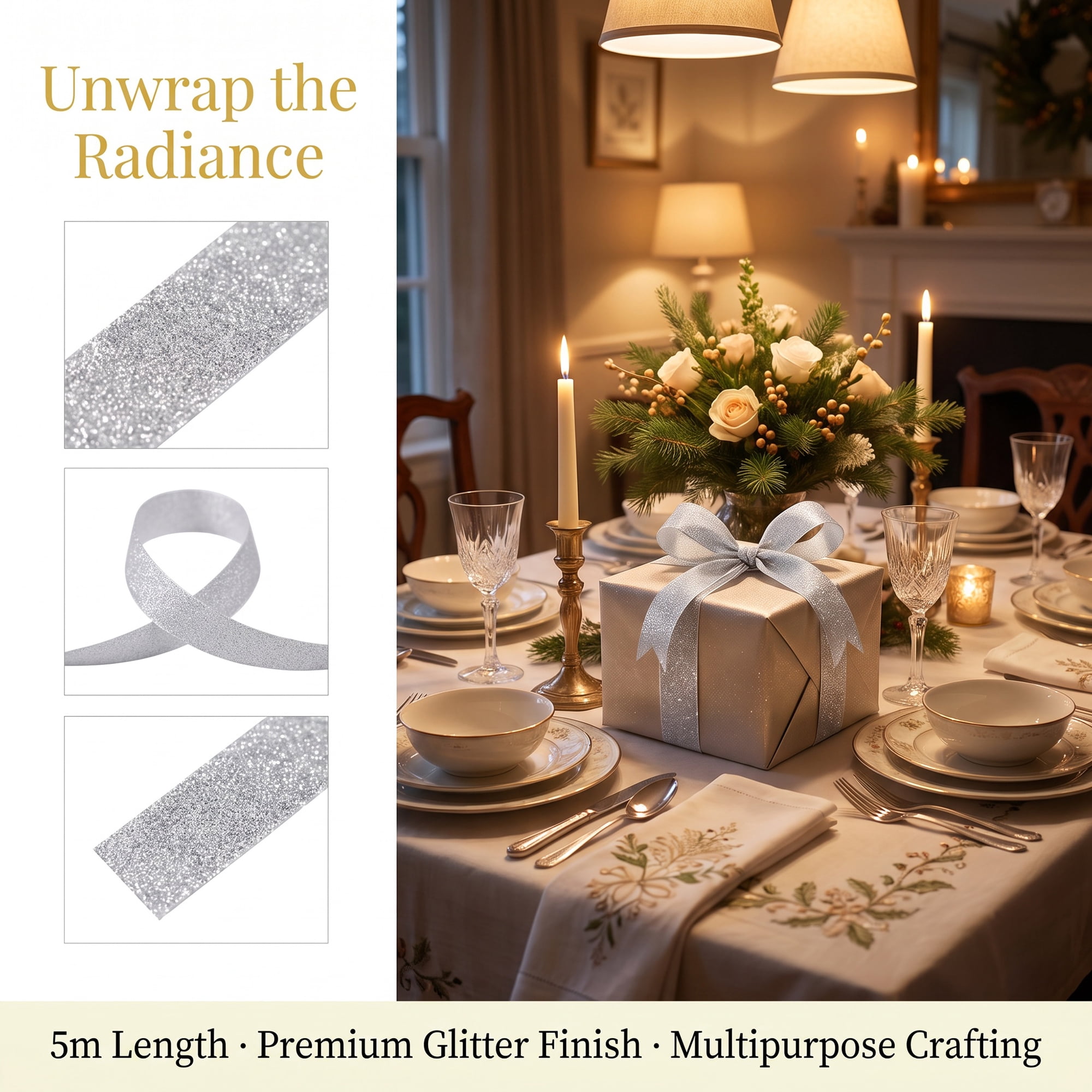 Unique Bargains Structural Woven Edge Trim Decorative Ribbon for Gift Wrapping Silver