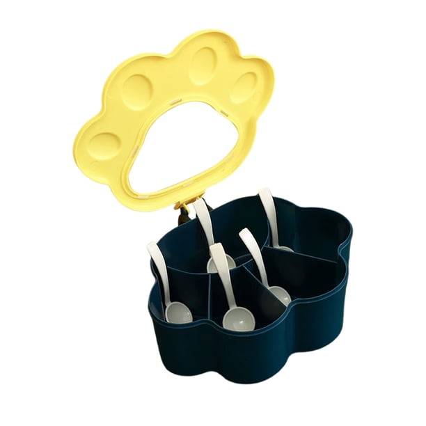 Caja de condimentos 5 en 1 con forma de pata de gato, organizador de especias de cocina con tapa transparente, contenedores apilables para almacenar condimentos, diseño antiderrames con múltiples com