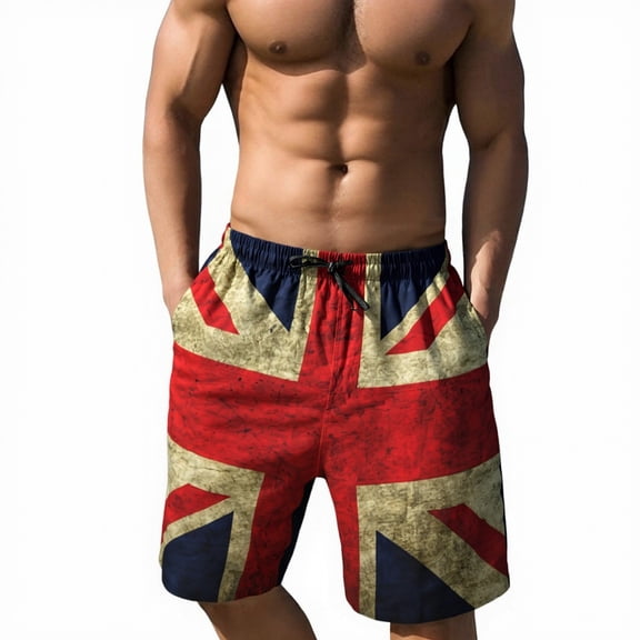 Gym Shorts Men British Flag Drawstring Casual Printed Swim Trunks Elastic Waist Loose Fit Summer Beach Hiking Golf Shorts With Pockets