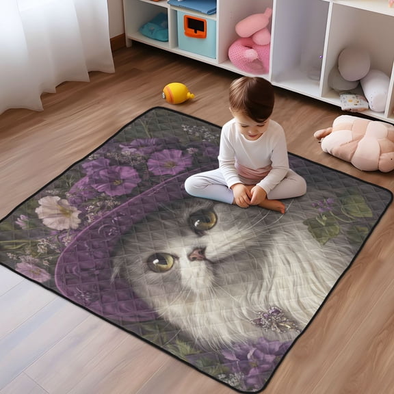 WOBOGO Elegant Persian Cat Baby Playmats Extra Large Waterproof Rollable Activity Pads for Toddlers 50×50inch