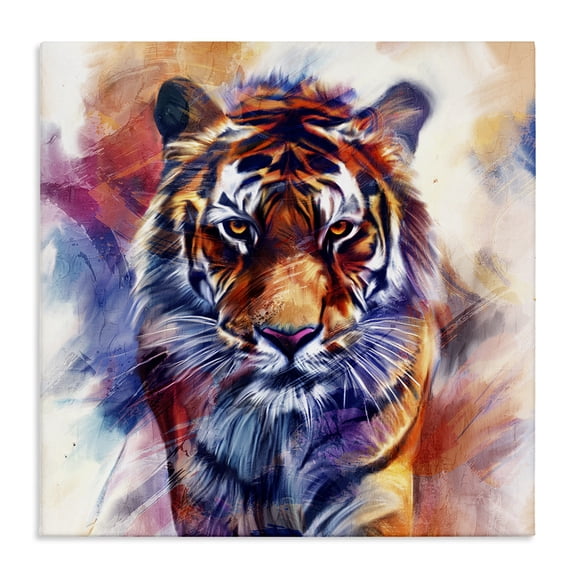 Stupell Industries Fierce Vibrant Tiger Animals Painting Wrapped Canvas Canvas Art Print Wall Art, 17 x 17