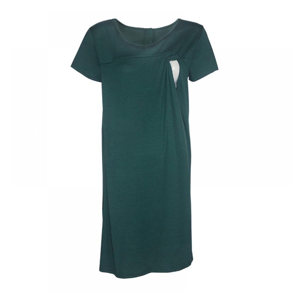 Chemise De Nuit Femme Allaitement - 95% Coton, Manches Courtes, Boutonnée - Confort Maternité été/hiver - 10