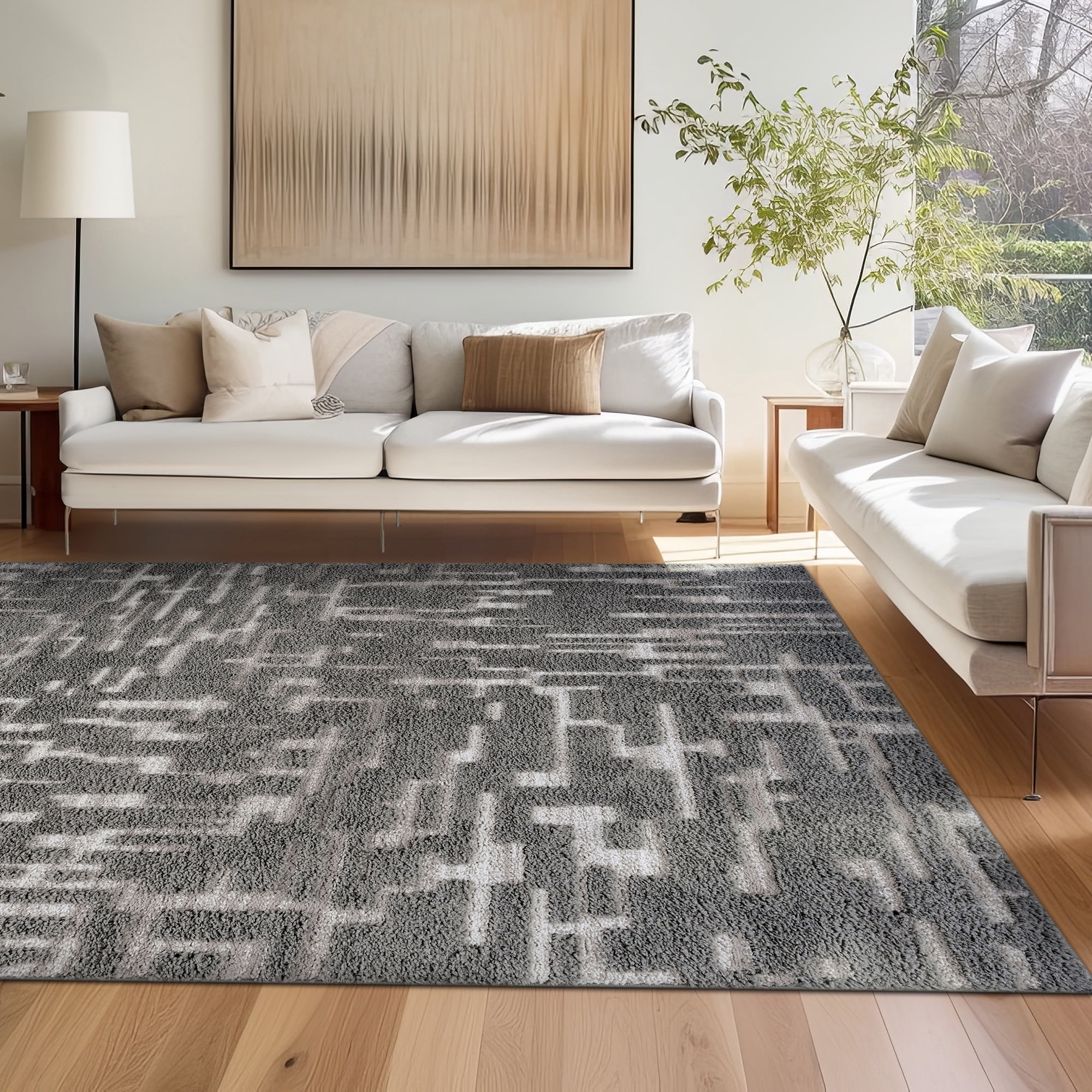 Bliss Rugs Artisan Shag Contemporary 8' x 10' Gray and Ivory Indoor Area Rug