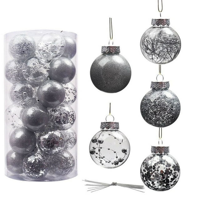 30Pcs Shatterproof Clear Plastic Christmas Ball Ornaments Decorative Xmas Balls Baubles Set with Stuffed Delicate Decorations 2.4"