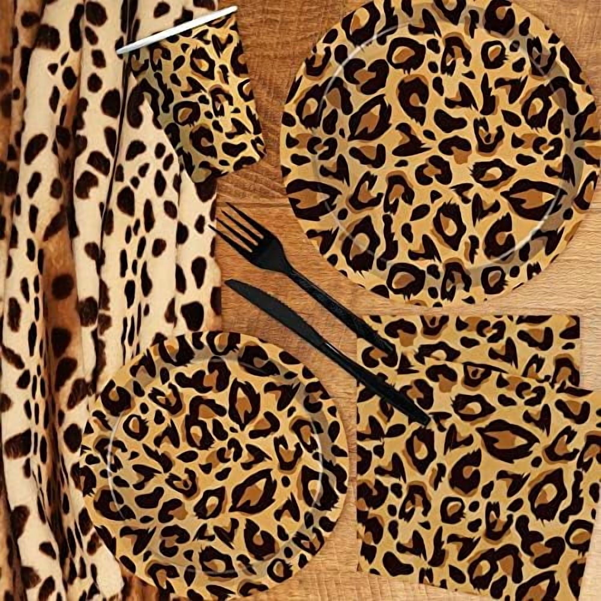 Leopard Print Party Supplies - Cheetah Print Party Decorations Tableware, Plate, Cup, Napkin, Tablecloth, Cutlery, Safari Animal Leopard Theme Birthday Baby Shower Party Supplies | Serve 24$$