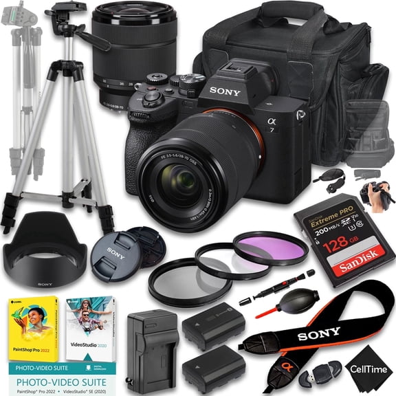 Sony a7 IV Mirrorless Camera International Version w/ 28-70mm Lens   128GB   Extra Battery   Case   Tripod (22-Pc Bundle)