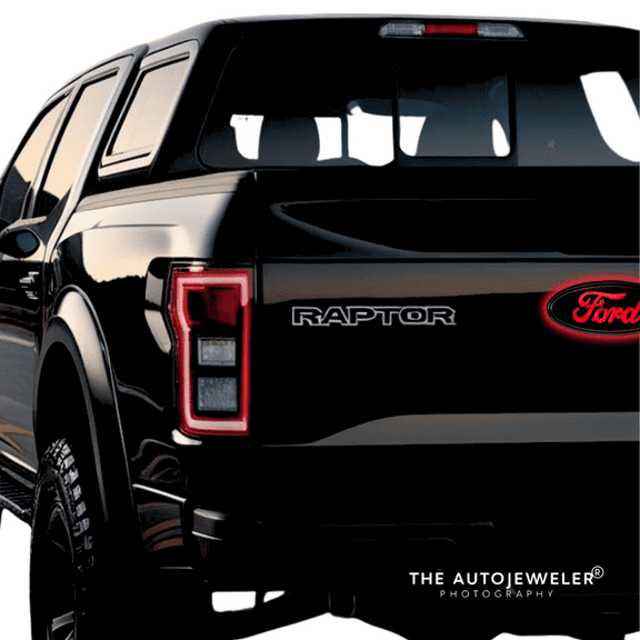 AutoJeweler Ford 7" Lighted Tailgate Emblem, Black/Chrome, Dual-Intensity Red LED