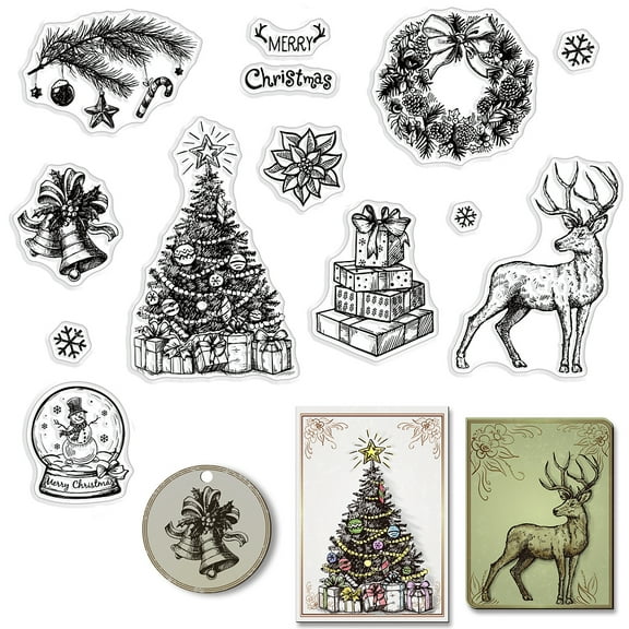 Merry Christmas Silicone Clear Stamps Snowflake Gift Christmas Tree Snowman Mistletoe Patterns Clear Stamps for Christmas Card Making Decoration DIY Scrapbooking Embossing Album Decor Craft