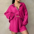 thumbnail image 5 of Bovxnpu Summer Casual Outfits For Women, 2 Piece Lounge Sets, Fashion Women Solid V-Neck Button Casual 3/4 SLeeve Top+ Short Pant Set XL, 5 of 5