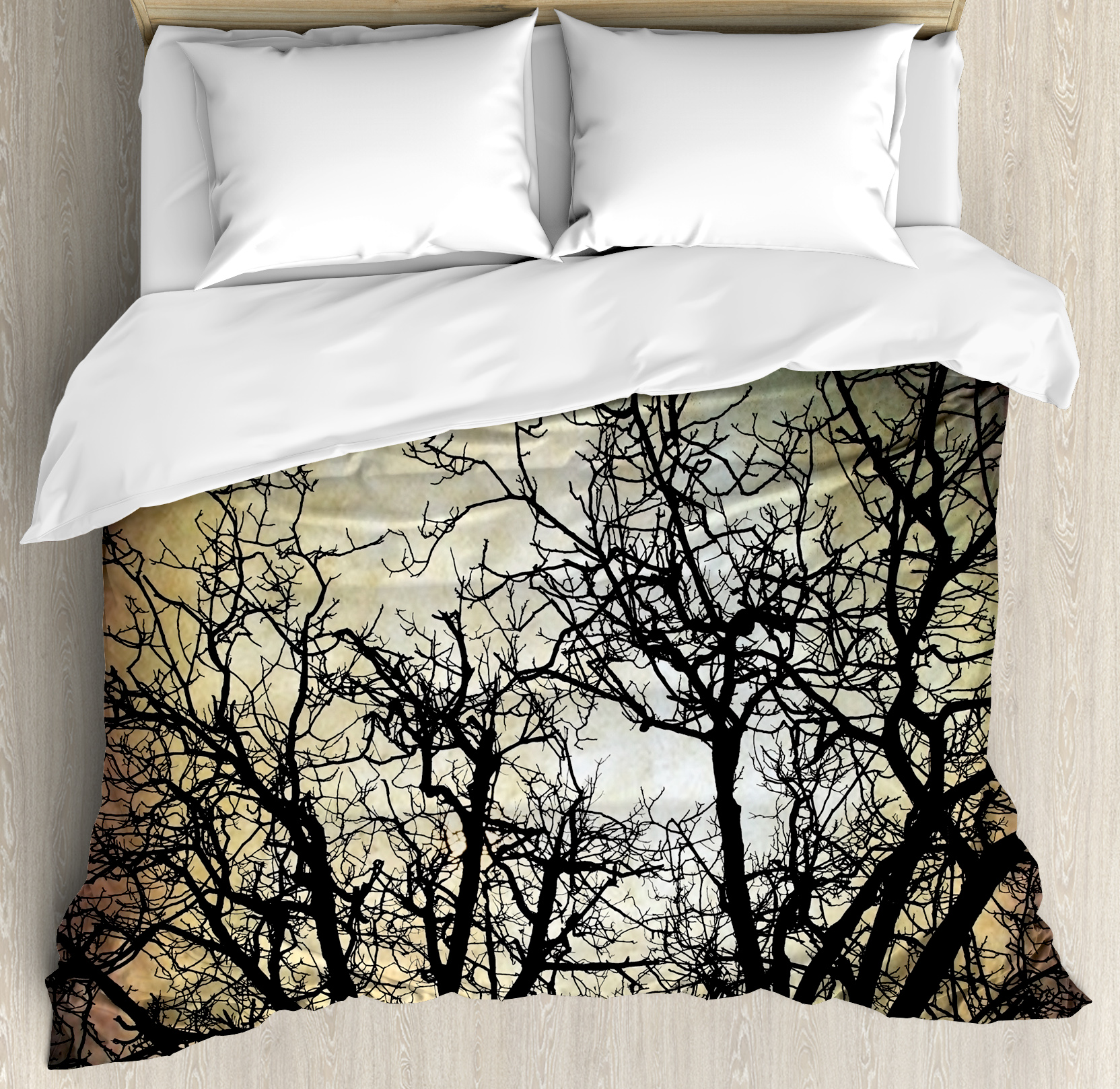 Horror Duvet Cover Set Scary Twilight Scene With Grunge Tree