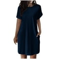 thumbnail image 2 of Zorckvet A Line Dresses for Women Midi Trendy Crewneck with Pockets Short Sleeve Fashion Womens Dress Solid Color, 2 of 6