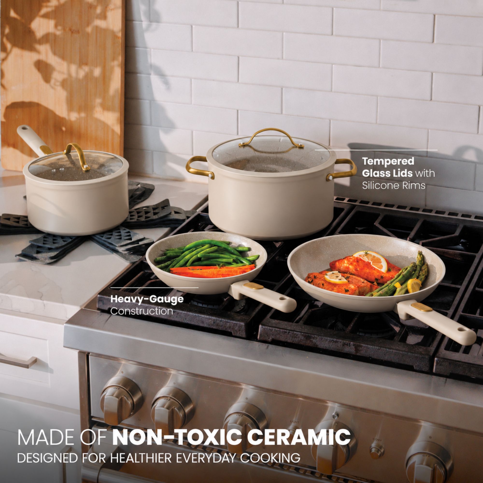 Thyme & Table 12-Piece Ceramic Non-Stick Cookware Set, Taupe photo 2