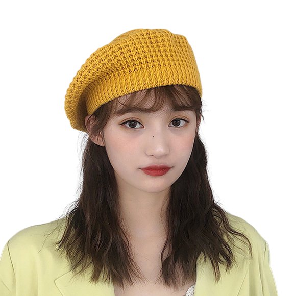 XYCCA Womens French Beret Fashion Retro Warm Winter Artist Knit Hats - Yellow