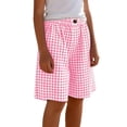 thumbnail image 4 of HAOTAGS Girls Shorts,Casual Plaid Print Button Closure and Pockets Knee-Length Summer Shorts Pink 10, 4 of 9