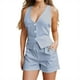thumbnail image 1 of Conjunto de pantalones cortos con cuello en V para mujer: diseño con tirantes, informal para verano, lavable a mano, para combinar con tacones, tallas S-XXL, 1 of 8