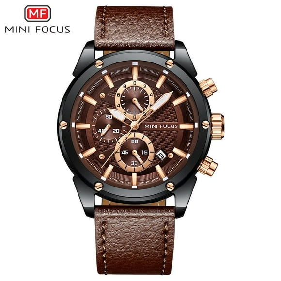 MINI FOCUS Montre Sport Homme Étanche Bracelet en Cuir Chronographe Montre-Bracelet Homme Quartz Montres-Bracelets Homme Marque de Luxe Horloge Homme