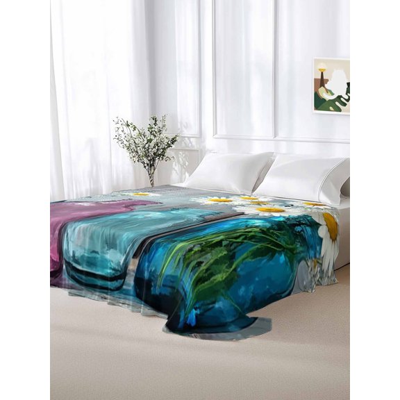 California King Size Flat Sheet Only,Country Daisy Wild Flower Soft Top Bed Sheets Breathable Bedding Sheet Vintage Wooden Plank Microfiber Hotel Luxury Top Sheets