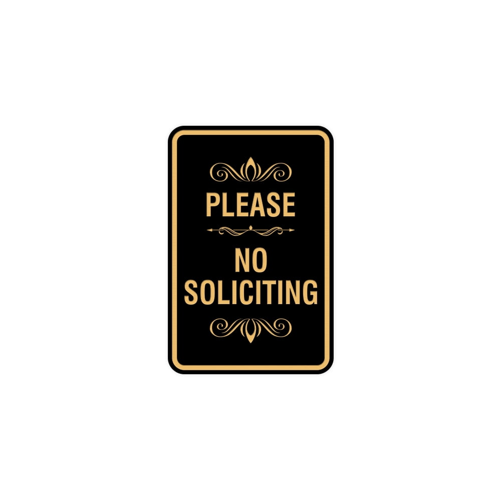 Portrait Round Please No Soliciting Sign (Black /Gold) Small 4" x 6